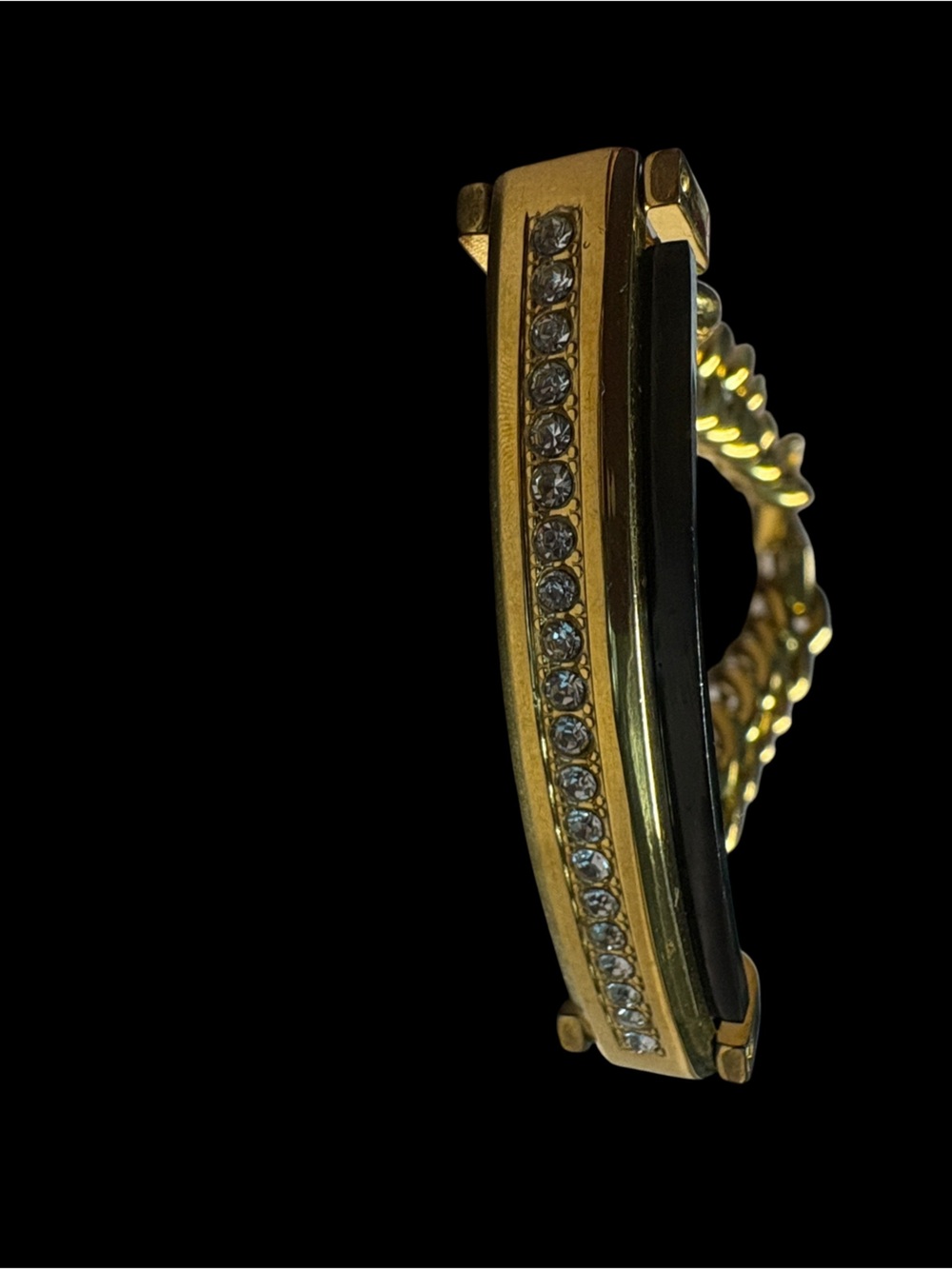 Men’s Gold Tone Stainless Steel Bracelet with Black Inlay and Crystal Row